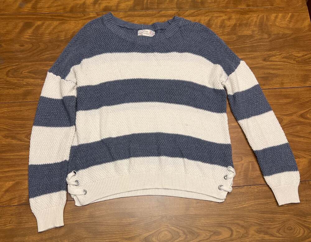 Pink Republic Blue and White Striped Laced Hem Pullover Sweater Size L